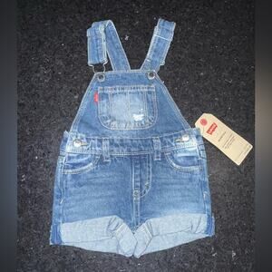 NEW LEVI’S DENIM BLUE JEAN OVERALLS SHORTS 100% COTTON SZ 6 MONTHS